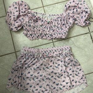 For Love And Lemons Pink Floral Pajama Set sleep set lingerie nwt XL